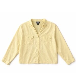 Notations Luxury Silk Button Down Shirt Womens‎ XL Butter Yellow Double Pockets